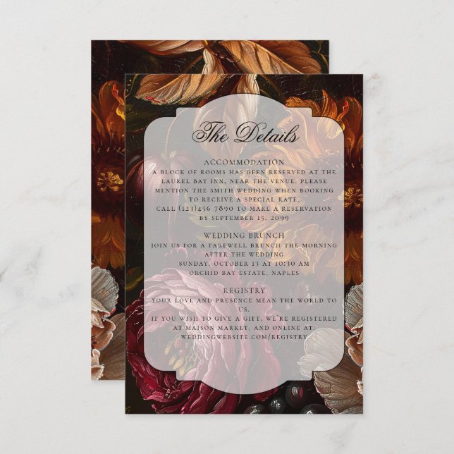 Dark Moody Baroque Florals Flowers Fall Wedding Enclosure Card (Front/Back)
