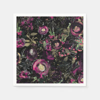Dark Moody Berry Plum Sparkle Floral Modern