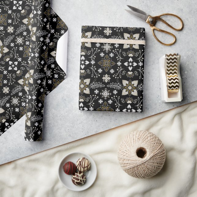 Dark Moody Black and Gold Mandala Christmas Wrapping Paper (Crafts)