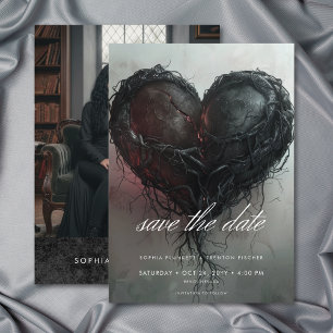 Dark Moody Black Twisted Heart Wedding Photo Save The Date