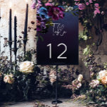 Dark Moody Blue Lavender Floral Modern Wedding Table Number<br><div class="desc">Introducing our exquisite wedding table number card that effortlessly marries modern elegance with vintage allure. Set against a moody navy blue background, a soft side loose bouquet comes to life, featuring dark purple, lavender, periwinkle blue, and cream white flowers alongside dark purple berries and delicate botanical greenery. The blend of...</div>