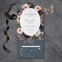 Dark Moody Blue Oval Floral Frame Dinner