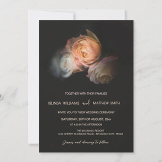 Dark Moody Blush Apricot Roses Wedding Invitation