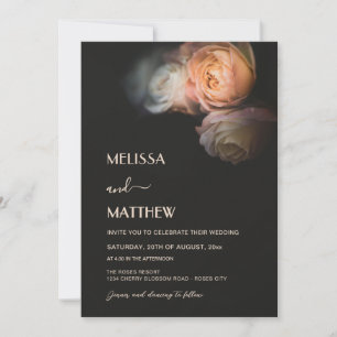 Dark Moody Blush Apricot Roses Wedding Invitation