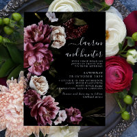 Dark Moody Blush Burgundy Script Floral Wedding In