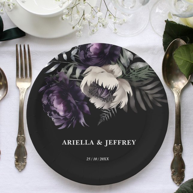 Dark moody boho elegant wedding template paper plate (Dark moody boho elegant wedding template paper plates personalized wedding tableware gothic theme)