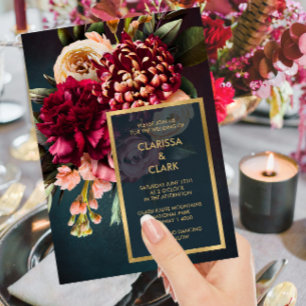 Dark Moody Bold Floral Marsala Faire-part de maria