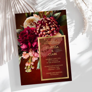 Dark Moody Bold Floral Marsala Faire-part de maria
