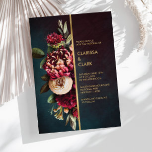 Dark Moody Bold Floral Marsala Wedding Invitation