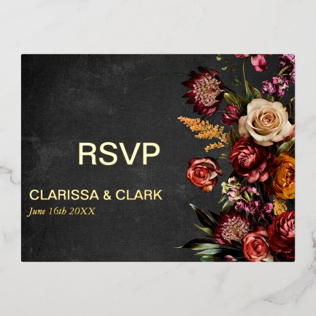 Dark Moody Bold Flower Wedding Carte Postale RSVP (Recto)