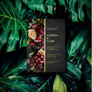 Dark Moody Bold Wild Flower Wedding Foil Invitatio