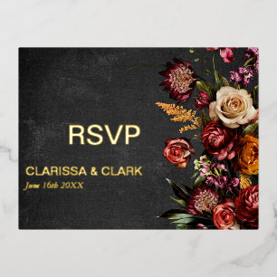 Dark Moody Bold Wild Flower Wedding RSVP Postcard