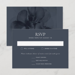 Dark Moody Botanical Blue Flower Wedding RSVP Card