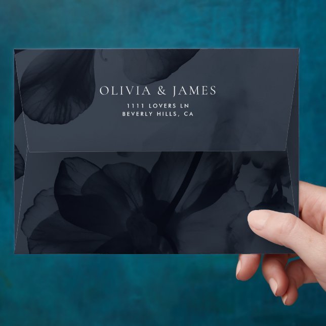 Dark Moody Botanical Wedding Return Address Envelope (Hand)