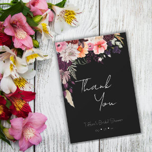Dark Moody & Bright Flowers Bridal Shower Thank You Card
