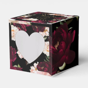 Dark Moody Burgundy Blush Black Floral Wedding Favor Box