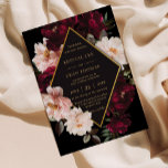 Dark Moody Burgundy Blush Black Floral Wedding Invitation<br><div class="desc">Personalize this elegant wedding invitation easily and quickly. Simply click the Edit Using Design Tools button to edit the text,  change fonts and fonts colours. Featuring beautiful realistic burgundy,  blush peonies against a dark moody black background. Matching items available in store. (c) Somerset Fine Paperie</div>