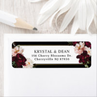 Dark Moody Burgundy Blush Floral Return Address