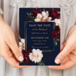 Dark Moody Burgundy Blush Navy Blue Floral Wedding Save The Date<br><div class="desc">Personalize this elegant wedding save the date easily and quickly. Simply click the Edit Using Design Tools button to edit the text,  change fonts and fonts colours. Featuring beautiful realistic burgundy,  blush peony flowers against a dark navy blue background. Matching items available in store. (c) Somerset Fine Paperie</div>