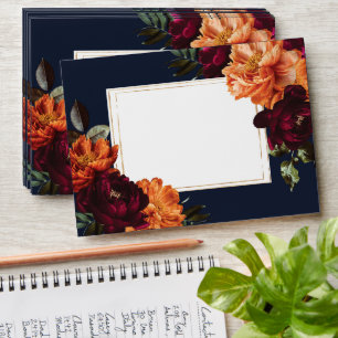 Dark Moody Burgundy Burnt Orange Floral Wedding Envelope