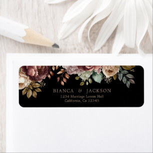 Dark moody Burgundy floral Wedding Return address