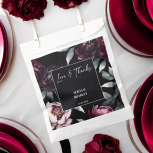 Dark moody burgundy flowers elegant wedding favour bag
