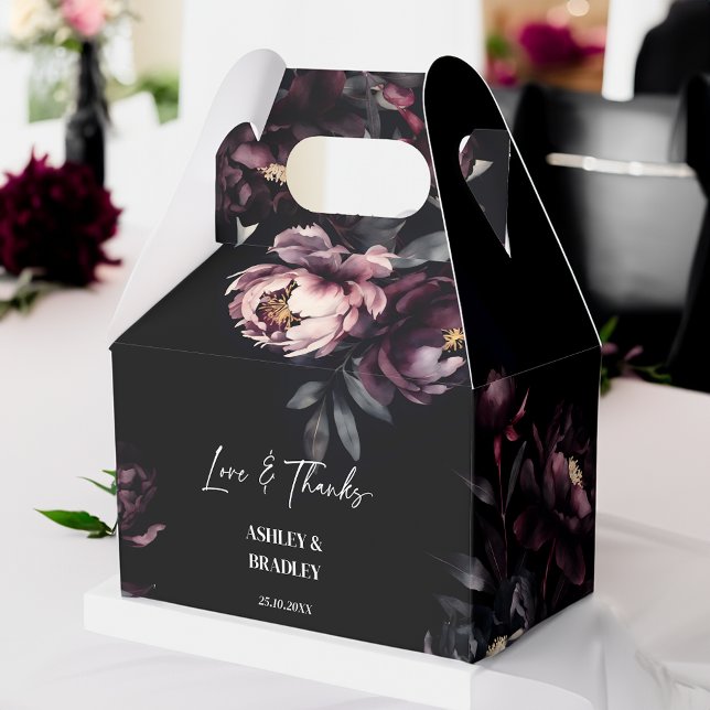 Dark moody burgundy flowers wedding favours favor box (Dark moody burgundy flowers wedding favors favor box personalized wedding favor box black wedding)