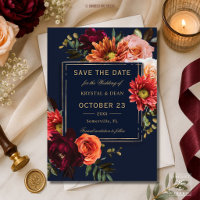 Dark Moody Burgundy Orange Floral Navy Wedding