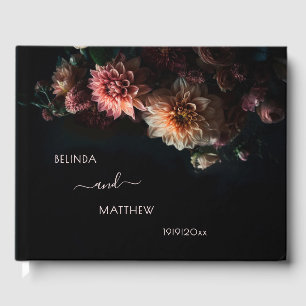 Dark Moody Chrysanthemum Flowers   Wedding Guest Book