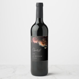 Dark Moody Dahlia Flower Cheers Wedding Wine Label