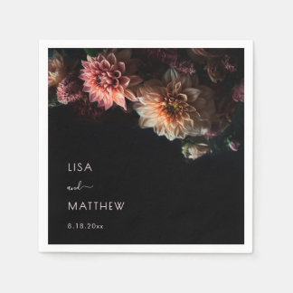 Dark Moody Dahlia Flower Wedding Napkin