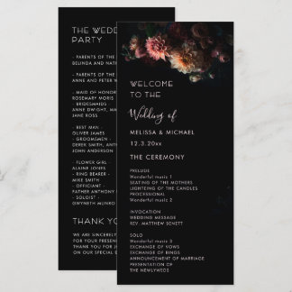Dark Moody Dahlia Flower Wedding Program