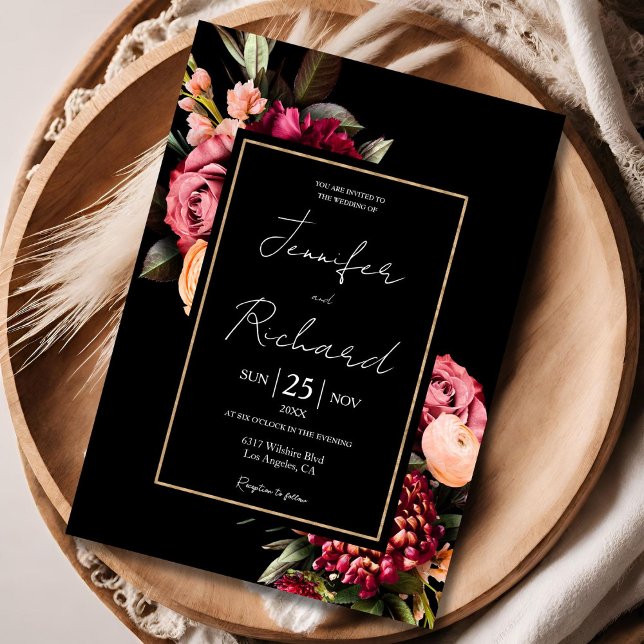 Dark Moody Dutch Old Masters Bloom Black Wedding  Invitation (Creator Uploaded)