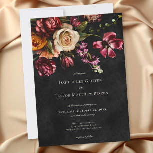 Dark Moody Elegant Autumn Floral Wedding Invitation