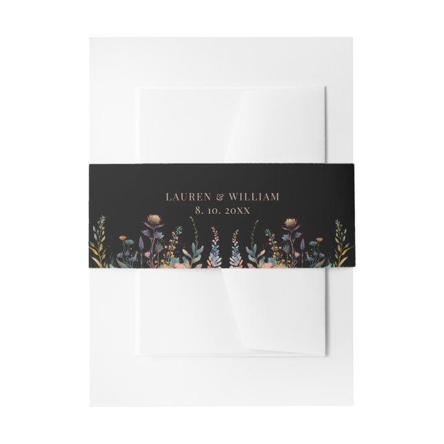 Dark Moody Elegant Floral Black Invitation Belly Band (Front Example)