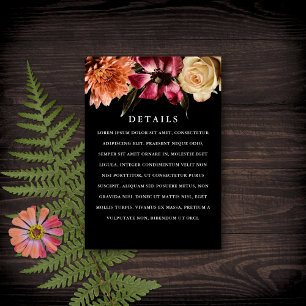 Dark + Moody Elegant Floral Black Wedding  Enclosure Card