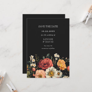 Dark Moody Elegant Floral Wedding Save the Date Invitation