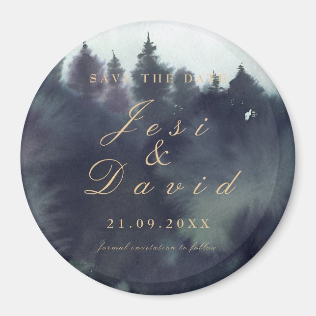 Dark Moody Ethereal Forest Wedding Save The Date Magnet (Front)