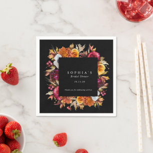 Dark Moody Fall Floral Romantic Bridal Shower Napkin