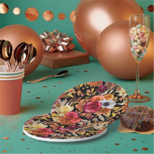 Dark Moody Fall Floral Romantic Bridal Shower  Paper Plate