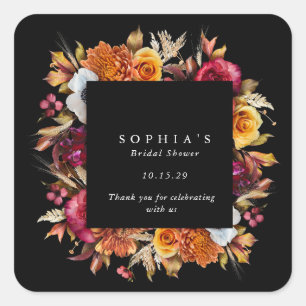 Dark Moody Fall Floral Romantic Bridal Shower  Square Sticker