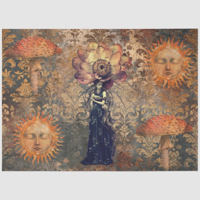 Dark Moody Fantasy Garden Collage Decoupage Tissue Paper (Front)