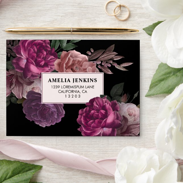 Dark moody floral black Bridal Shower invitation Envelope (Wedding)