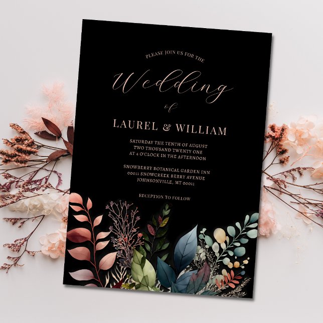 Dark Moody Floral Black Elegant Wedding Invitation (Creator Uploaded)