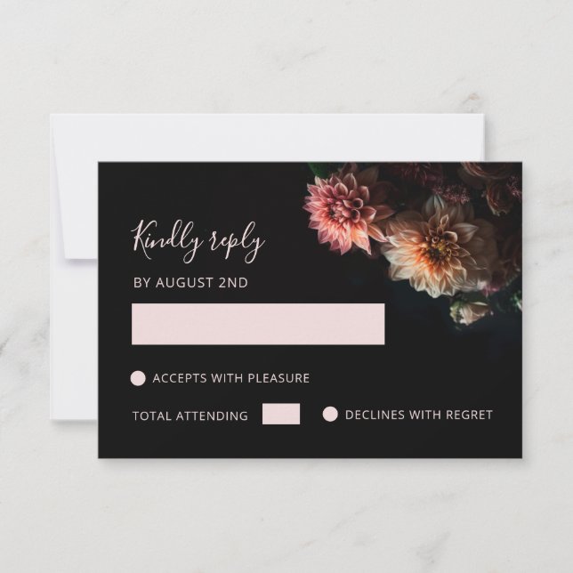 Dark Moody Floral Chrysanthemum RSVP Card (Front)