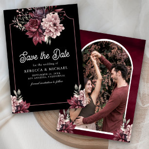 Dark Moody Floral Frame Photo Black Wedding Save The Date