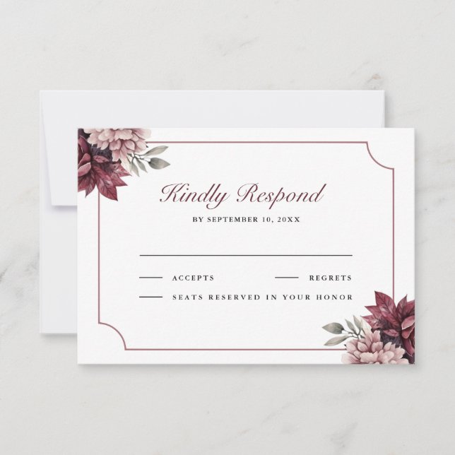 Dark Moody Floral Frame Wedding RSVP Card (Front)