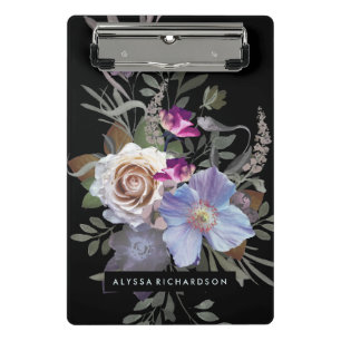Dark Moody Floral on Black Mini Clipboard