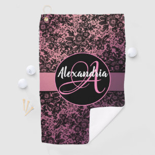 Dark Moody Floral on Pink Monogram   Golf Towel