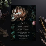 Dark Moody Floral Romantic Black Peony Wedding Invitation<br><div class="desc">A dark moody floral gothic wedding invitation card, romantic and elegant, featuring a vintage style painting of soft peony flowers, elegantly set typography for your wedding information as a fully customizable template. The perfect pick for a winter wedding, mansion wedding, black themed wedding, gothic wedding or vintage style wedding. This...</div>